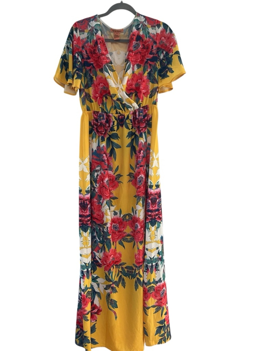 Flying Tomato Yellow Maxi Dress with Red Floral Print